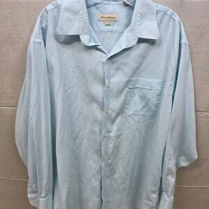 Tommy Bahama Shirt Mens 17.5 32-33 Light Blue Cotton Long Sleeve Button Down